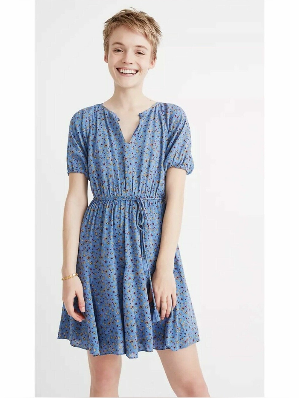 Tassel-Tie Mini Dress Calico Floral Sz 10
